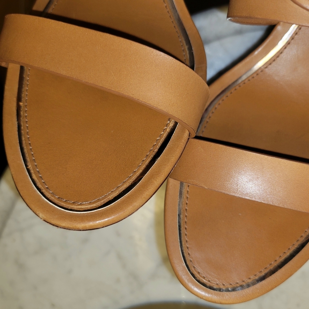 Tory Burch Metal Miller Wedge Heel Sandals Tan/Rose Gold Size 7.5 - Picture 7 of 15